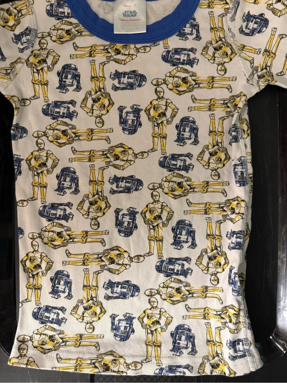 Hanna Andersson White Short Sleeve Tee with Blue & Yellow Droid Print
